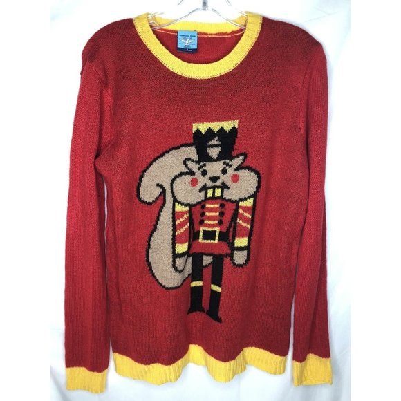 Adult Small Red Chipmunk Holiday Christmas Sweater Unisex - Picture 1 of 6